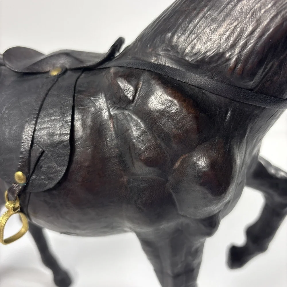 Vintage Leather Wrapped Horse Figurine 16 X 11 In Black Equestrian Western Decor